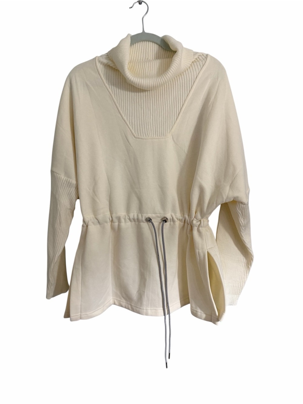 SHEIN Cream Cowl Neck Drawstring Pullover Sweater
